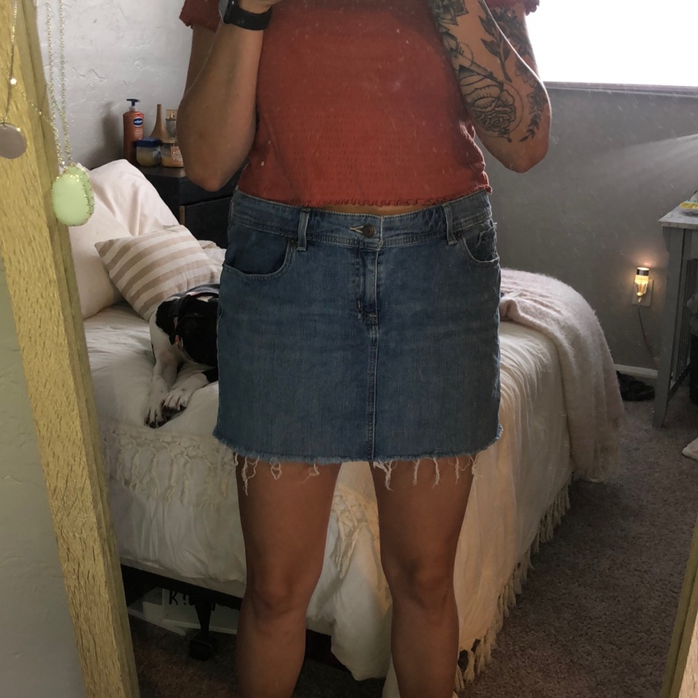 Distressed jean skirt size 14